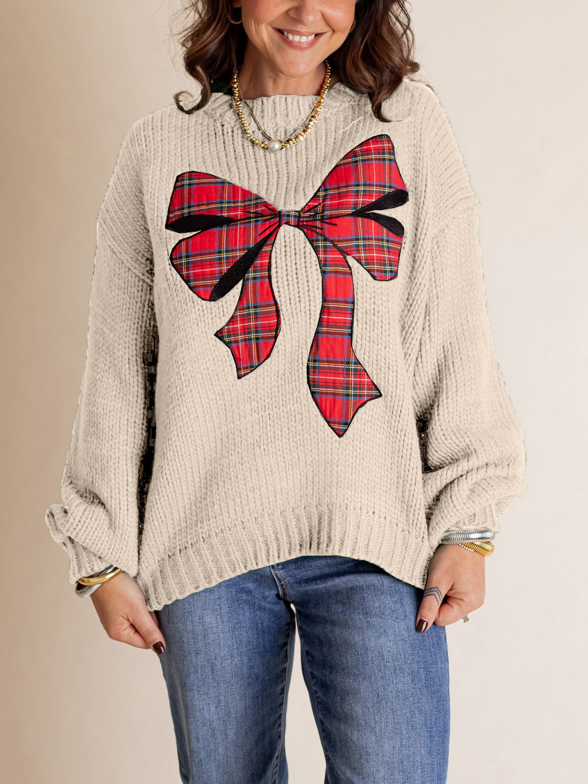 Women's Plaid Bow Sweater (Buy 2 Free Shipping)