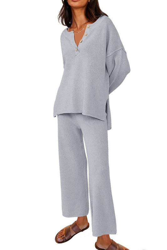 Button Knit Sweater 2-Piece Loungewear Set