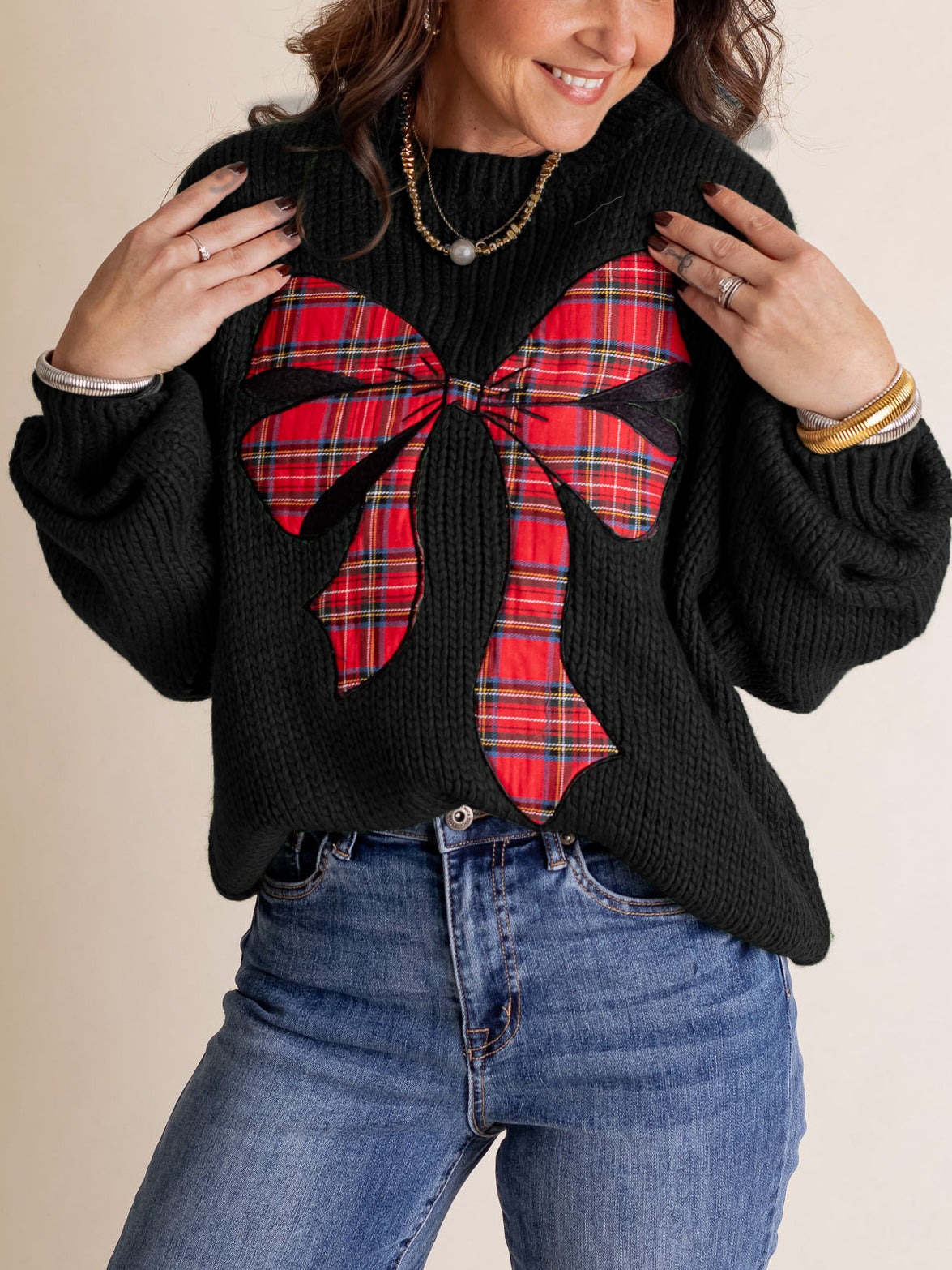 Women's Plaid Bow Sweater (Buy 2 Free Shipping)