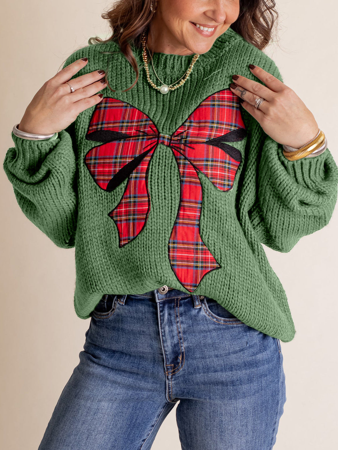 Women's Plaid Bow Sweater (Buy 2 Free Shipping)