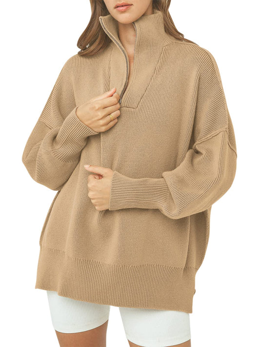 Women's Oversized Quarter Zip Sweater Pullover (Buy 2 Free Shipping)