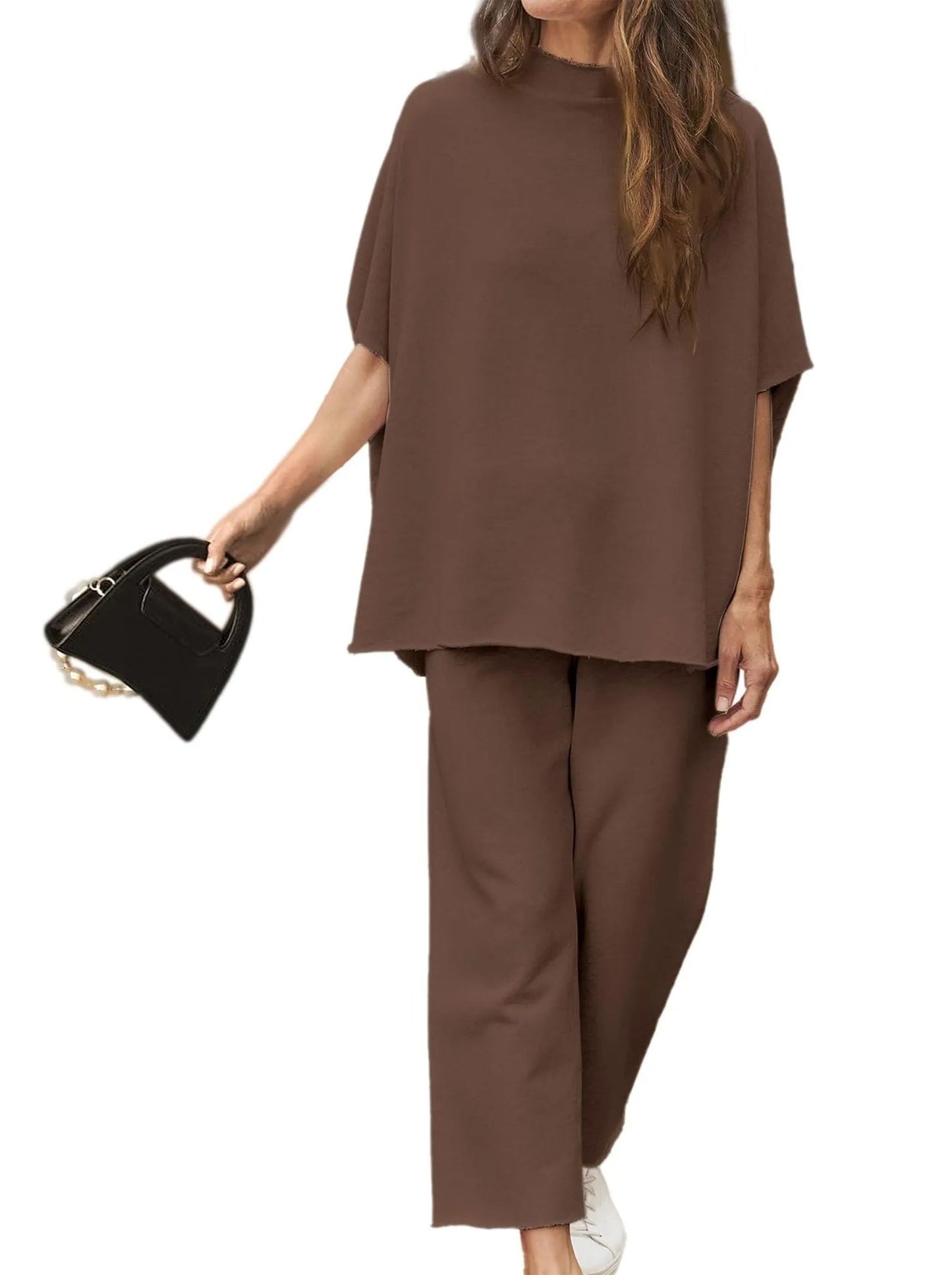 New Casual Batwing Sleeve Pullover Top and Wide Leg Set