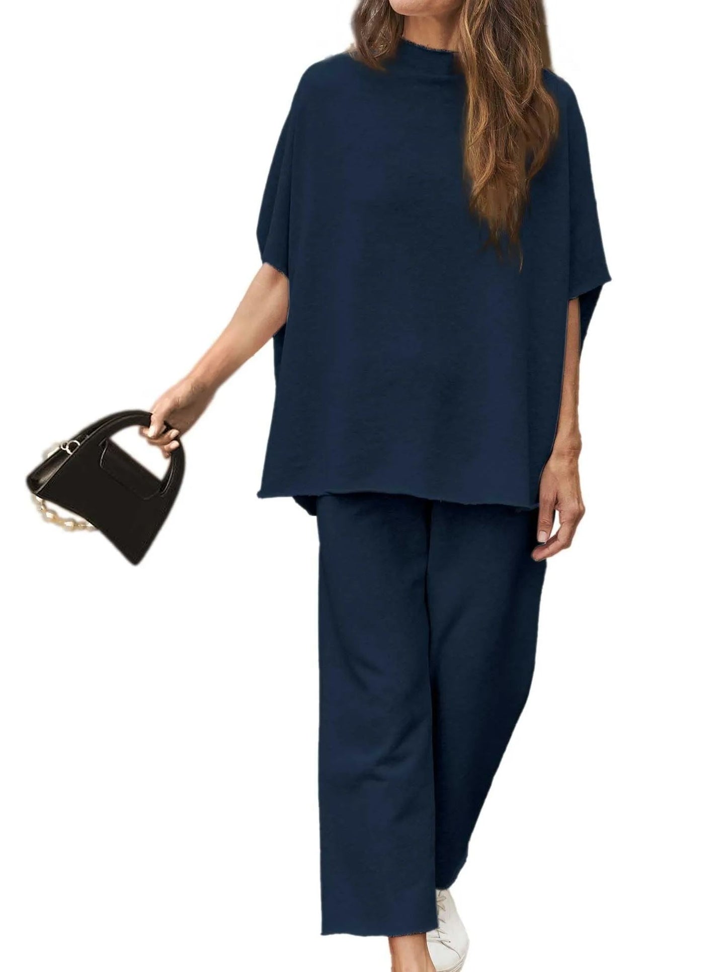 New Casual Batwing Sleeve Pullover Top and Wide Leg Set